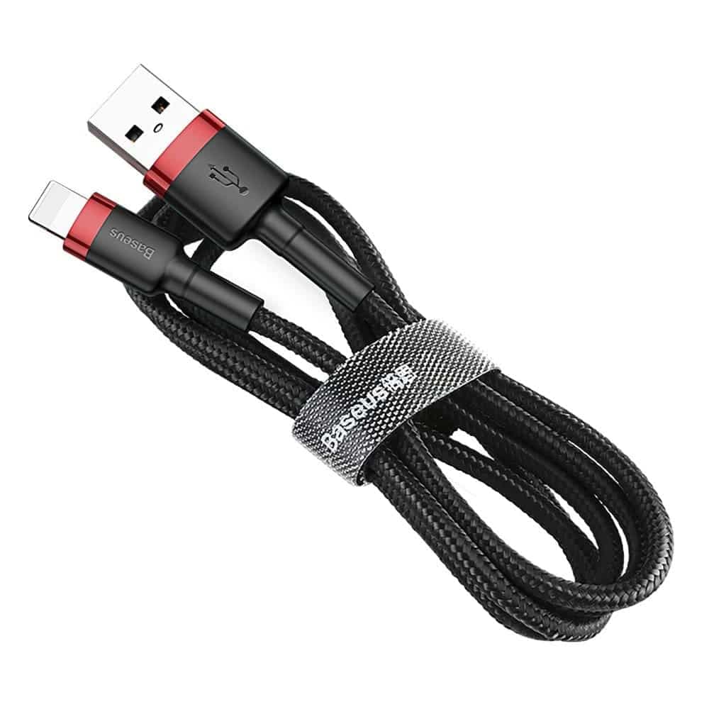 Baseus Cafule Καλώδιο durable nylon cord USB / Lightning QC3.0 2A 3M (Μαύρο-Κόκκινο) (CALKLF-R91) 4