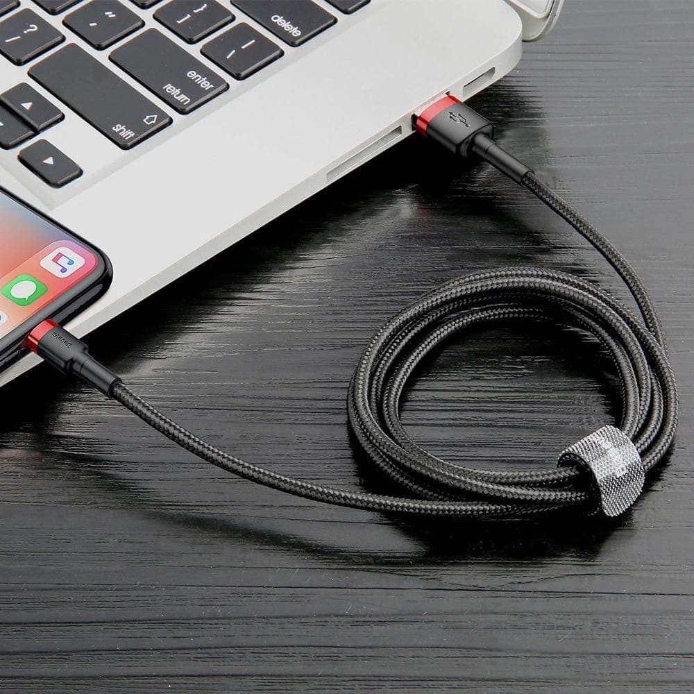 Baseus Cafule Καλώδιο durable nylon cord USB / Lightning QC3.0 2A 3M (Μαύρο-Κόκκινο) (CALKLF-R91) 6