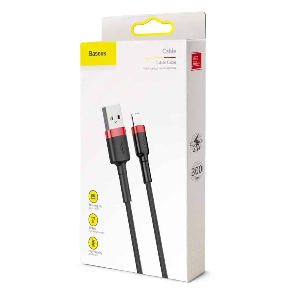 Baseus Cafule Καλώδιο durable nylon cord USB / Lightning QC3.0 2A 3M (Μαύρο-Κόκκινο) (CALKLF-R91) 7