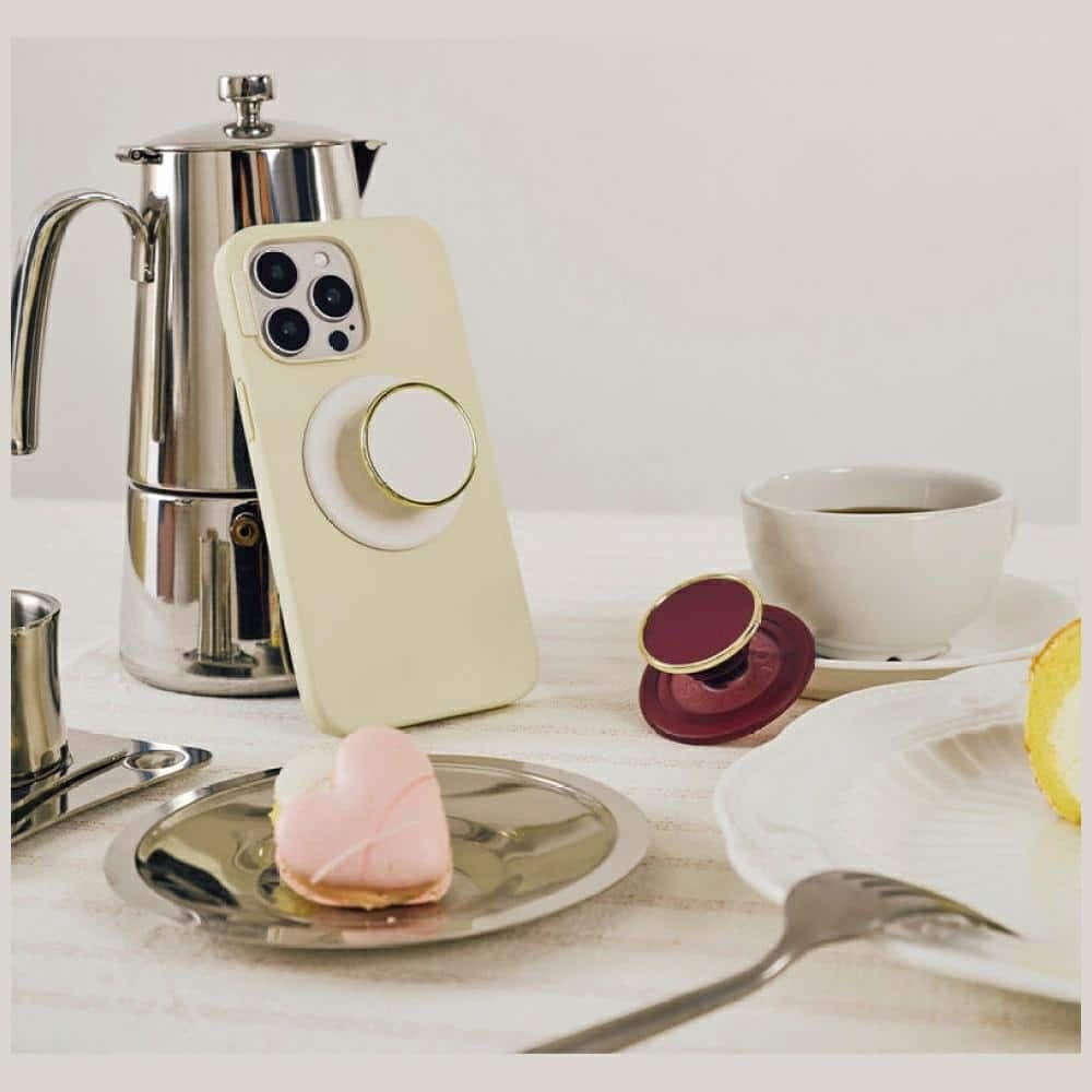 Πρόσφυση Και Στήριξη Για Τηλέφωνο Popsockets Round Luxe Coconut Creme Enamel Magsafe Μπεζ 8 7