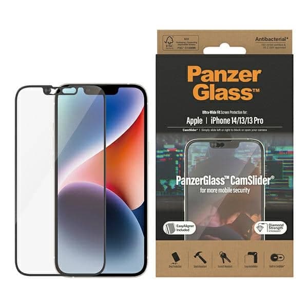 Panzerglass Ultra-Wide Fit Για iPhone 14 / 13 / 13 Pro 6.1" - Προστασία Οθόνης Camslider Με Αντιβακτηριακή Τεχνολογία Και Easy Aligner