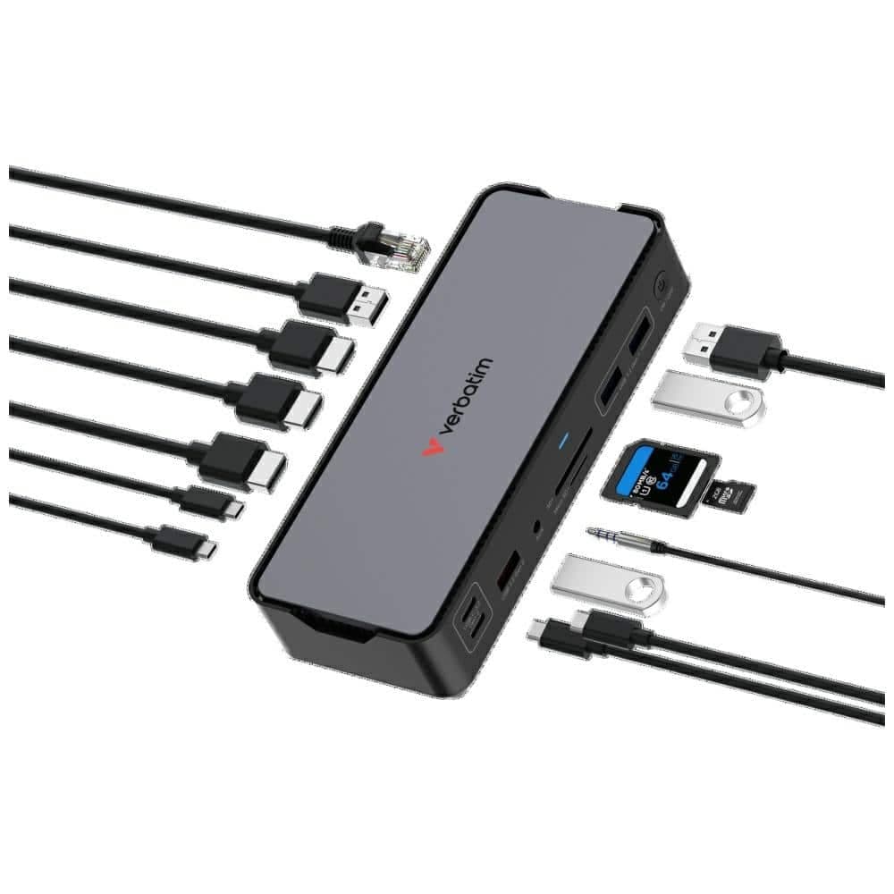 Verbatim Pro Docking Station 15-In-1 Με 2xhdmi, 1xrj45, 4xusb-A, 4xusb-C, 1xsd, 1xmicrosd, 1xaudio 2