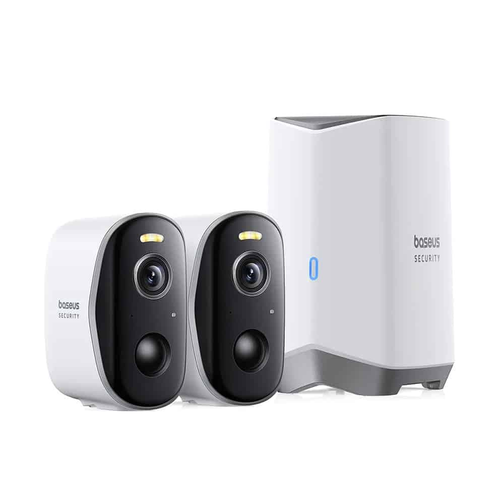 Baseus - Outdoor Camera Security N1 (s0tw002131) - 2k, 16gb, 2x Camera Kit, Two-Way Talk, Night Vision, Ip67, 7800mah - White