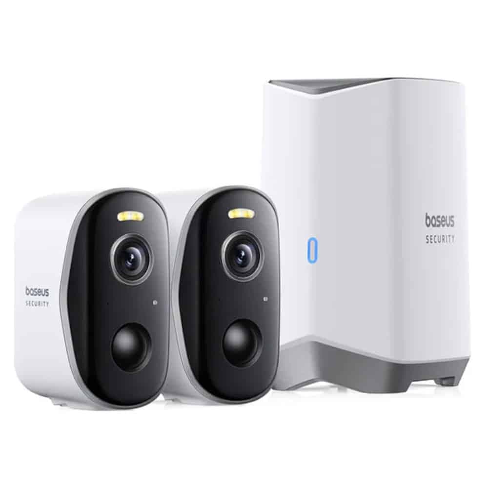 Baseus - Outdoor Camera Security N1 Plus (s0ty002131) - 2k, 16gb, 2 Camera Kit, Two-Way Talk, Night Vision, Ip67 - Moon White