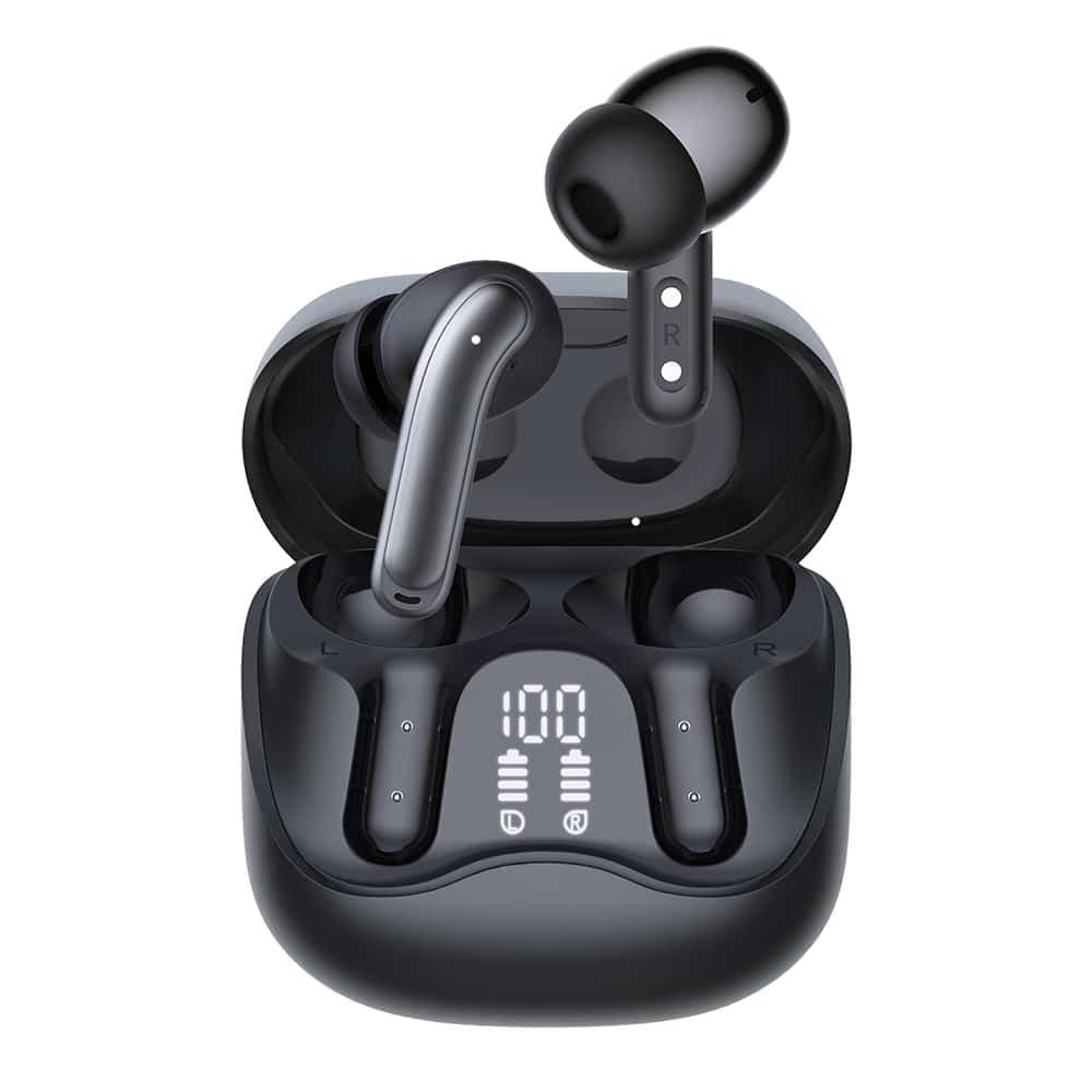 Techsuit - Premium Wireless Earbuds Echofit pro (cw5) - Bluetooth V5.4, Anc, Enc, 400mah, Multi-Connect, Fast Charging, 6 Mic - Black