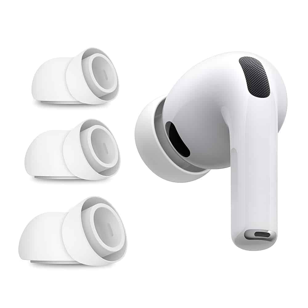 Techsuit - (3 Pack) Replacement Ear Tips Airvibe (et2) - For Apple Airpods Pro 3, Premium Silicone Xs, S, L Sizes - White