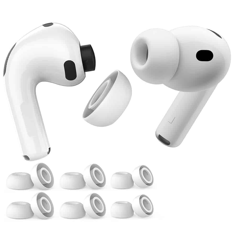 Techsuit - (3 Pack) Replacement Ear Tips Airvibe (et2) - For Apple Airpods Pro 3, Premium Silicone Xs, S, L Sizes - White 3