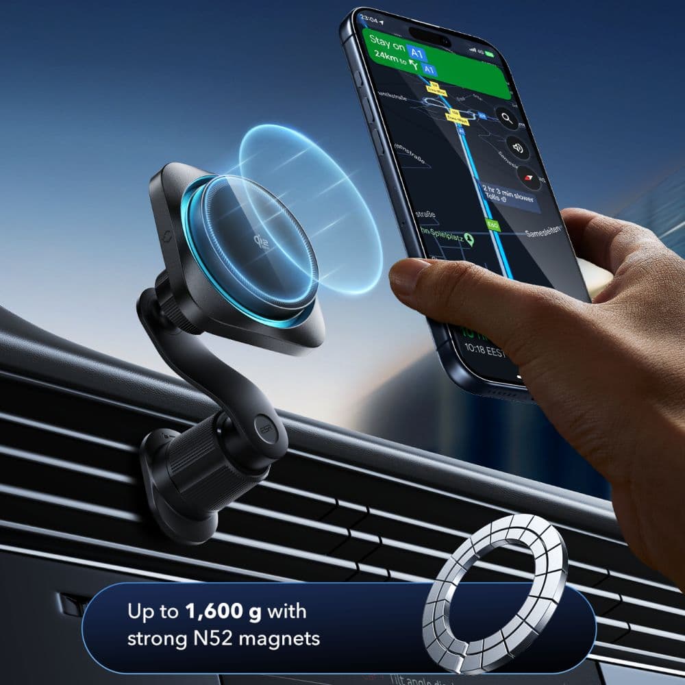 ESR Omnilock Cryoboost Magnetic Magsafe Vent Car Mount Wirlesss Charger Qi2.2 25w Black 3