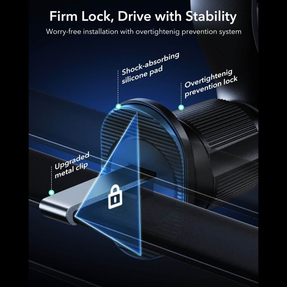 ESR Omnilock Cryoboost Magnetic Magsafe Vent Car Mount Wirlesss Charger Qi2.2 25w Black 5
