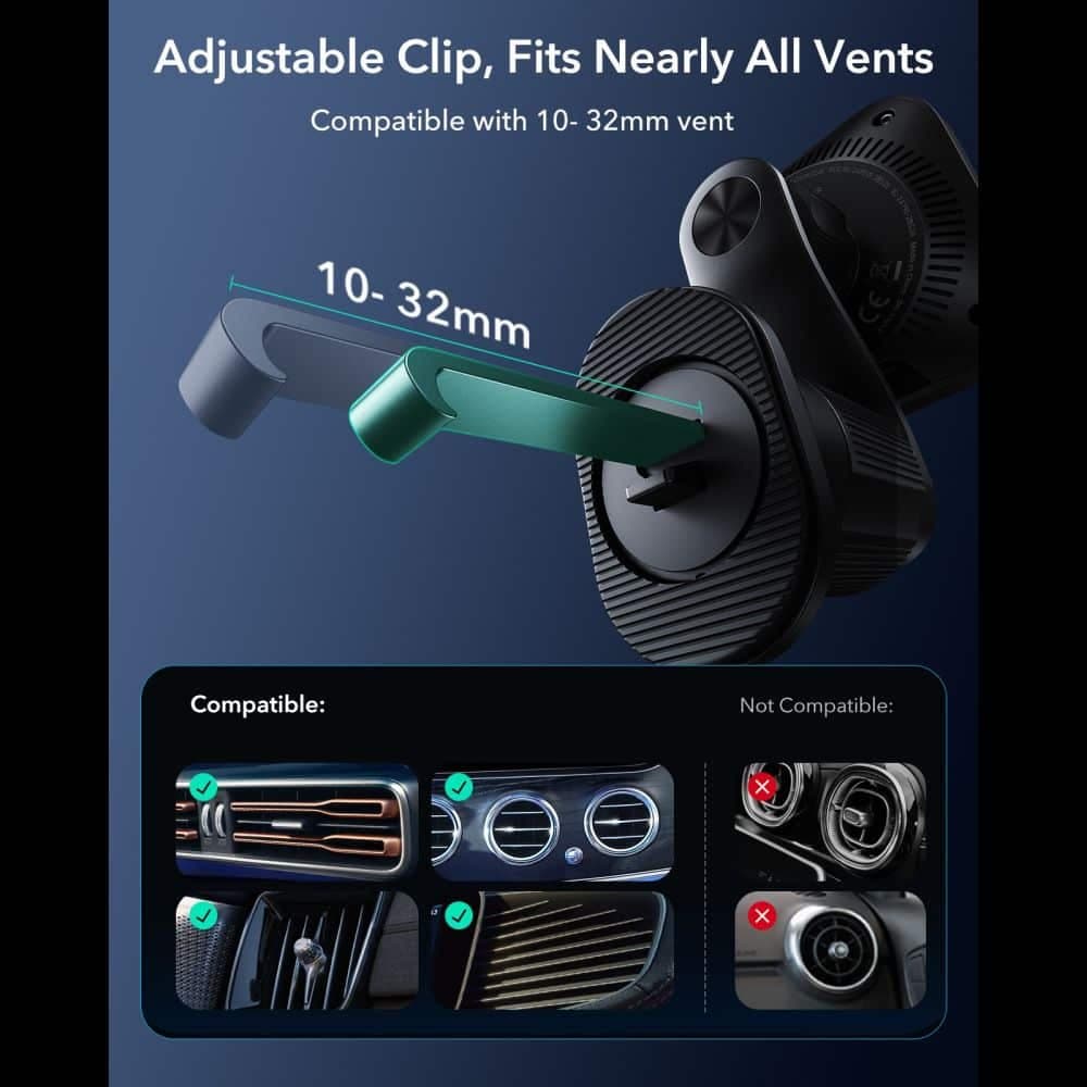 ESR Omnilock Cryoboost Magnetic Magsafe Vent Car Mount Wirlesss Charger Qi2.2 25w Black 7