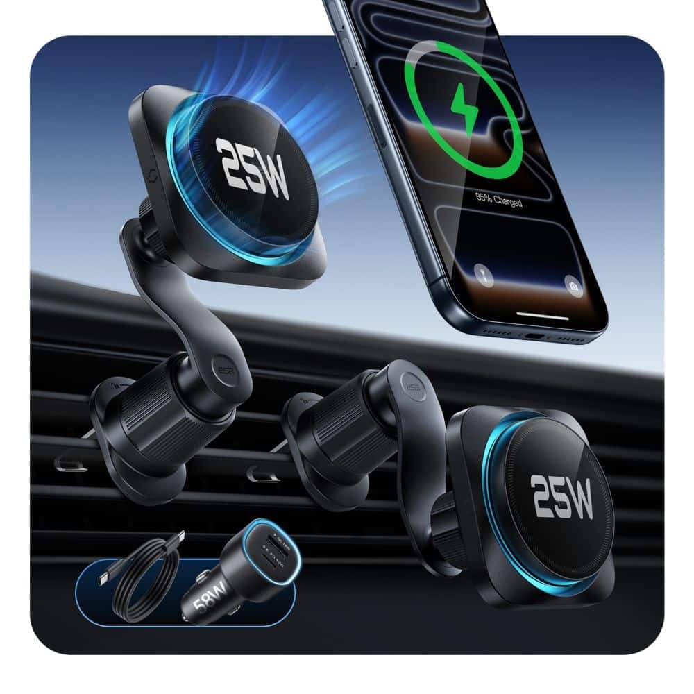 ESR Omnilock Cryoboost Magnetic Magsafe Vent Car Mount Wirlesss Charger Qi2.2 25w Black 2