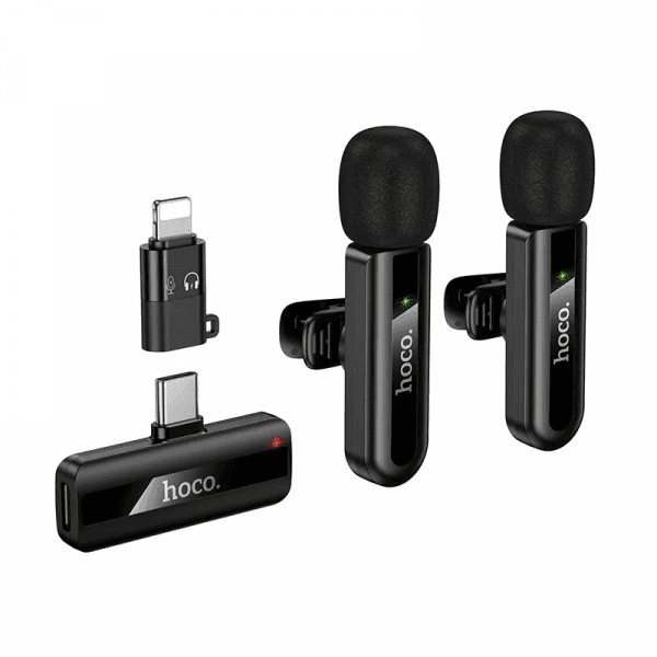 Wireless Microphone Hoco L20a, Usb-C / Lightning, 2-Pack, Black