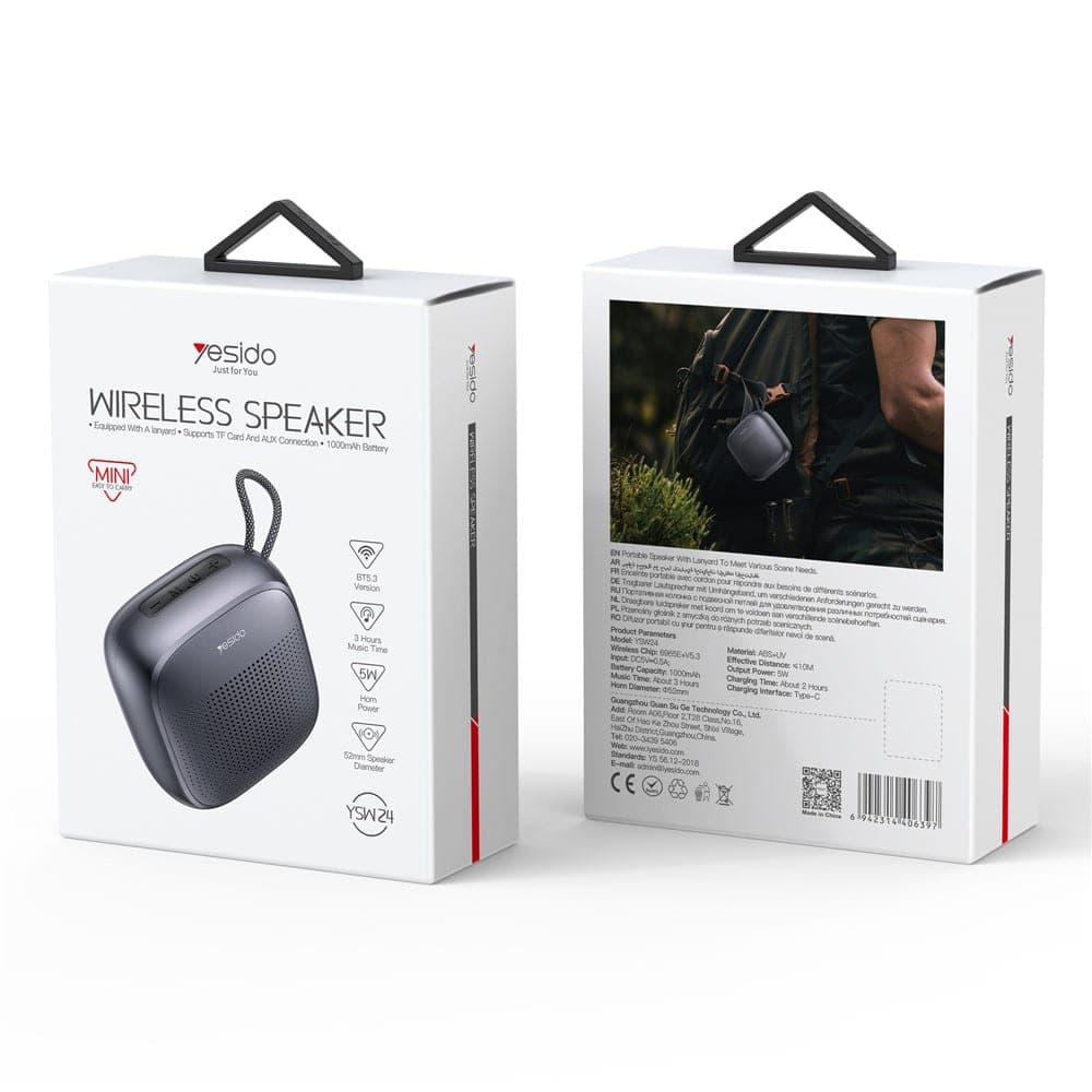 Yesido - Wireless Speaker (ysw24) - Bluetooth 5.3, Mini Design, Waterproof, Lanyard, Tf, Aux, Type-C, 1000mah - Black 7