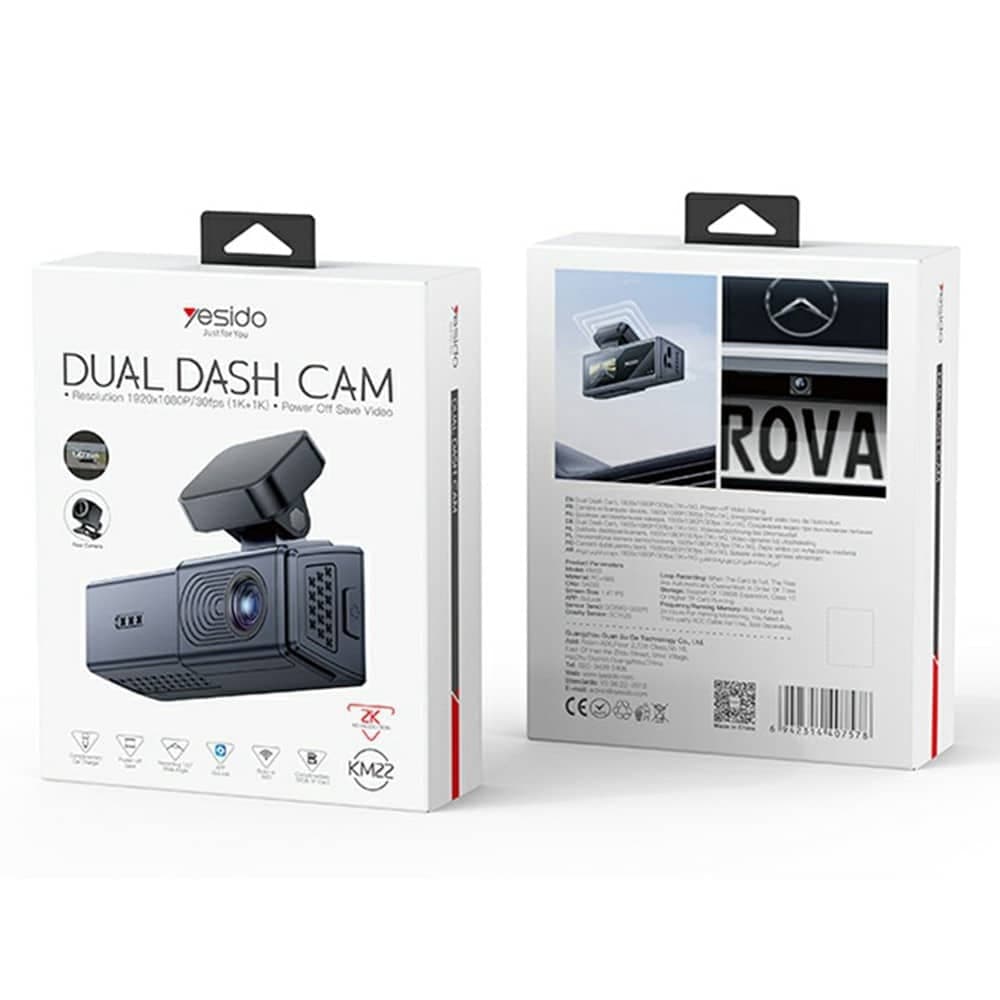 Yesido - Dash Camera (km22) - 120° Wide-Angle Lens, 1080p Dual-Channel Recording - Black 7
