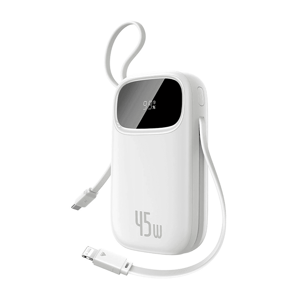 Baseus - Power Bank Enerfill Fc31 Qpow 3 (e0028c01) - Usb-C/lightning Cables, 10000mah, 45w, Digital Display - Moon White