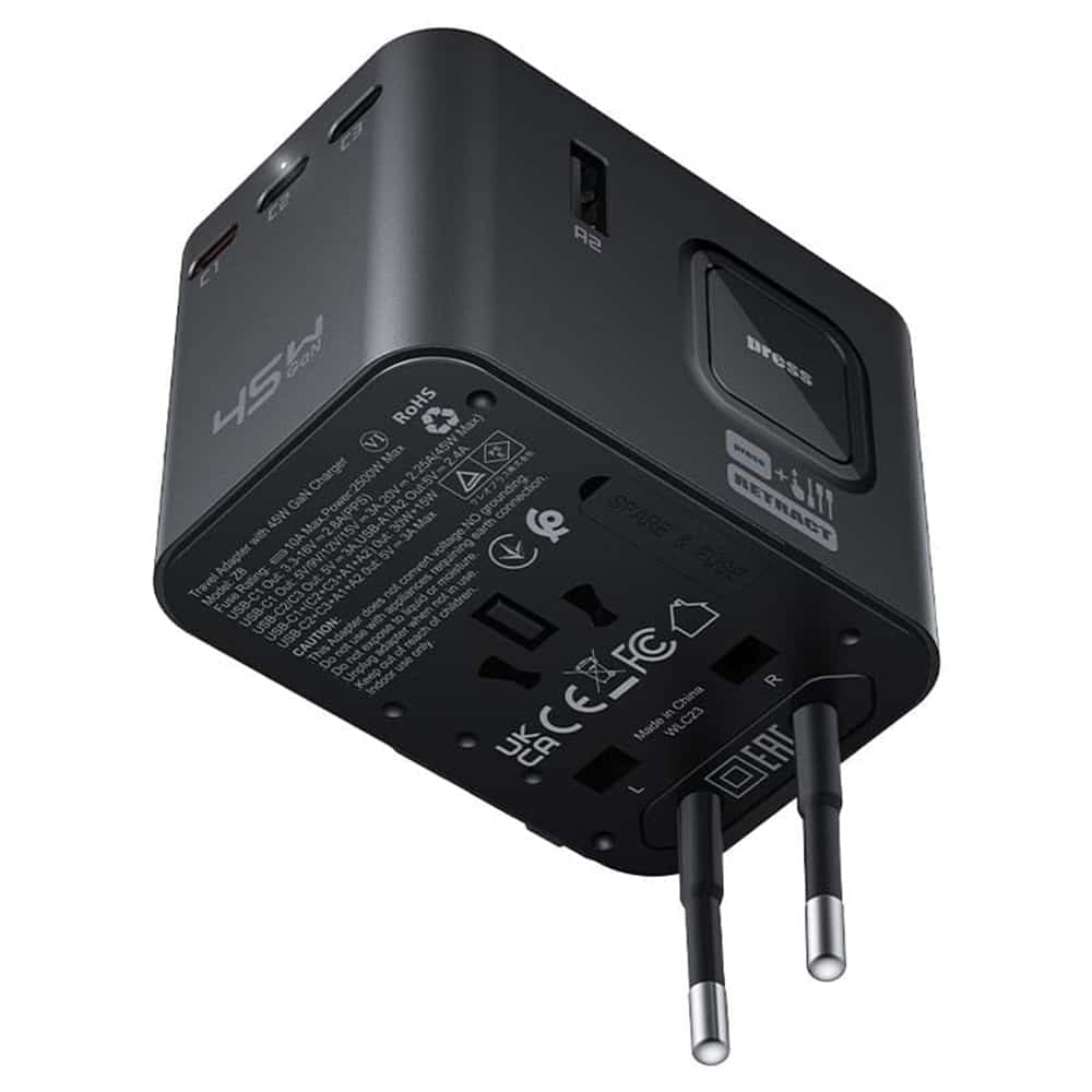 Acefast - Travel Adapter (z8) - 3x Usb-C, 2x Usb, Eu, Uk, Aus, Us, 45w, Gan Technology, Fast Charging - Black 3