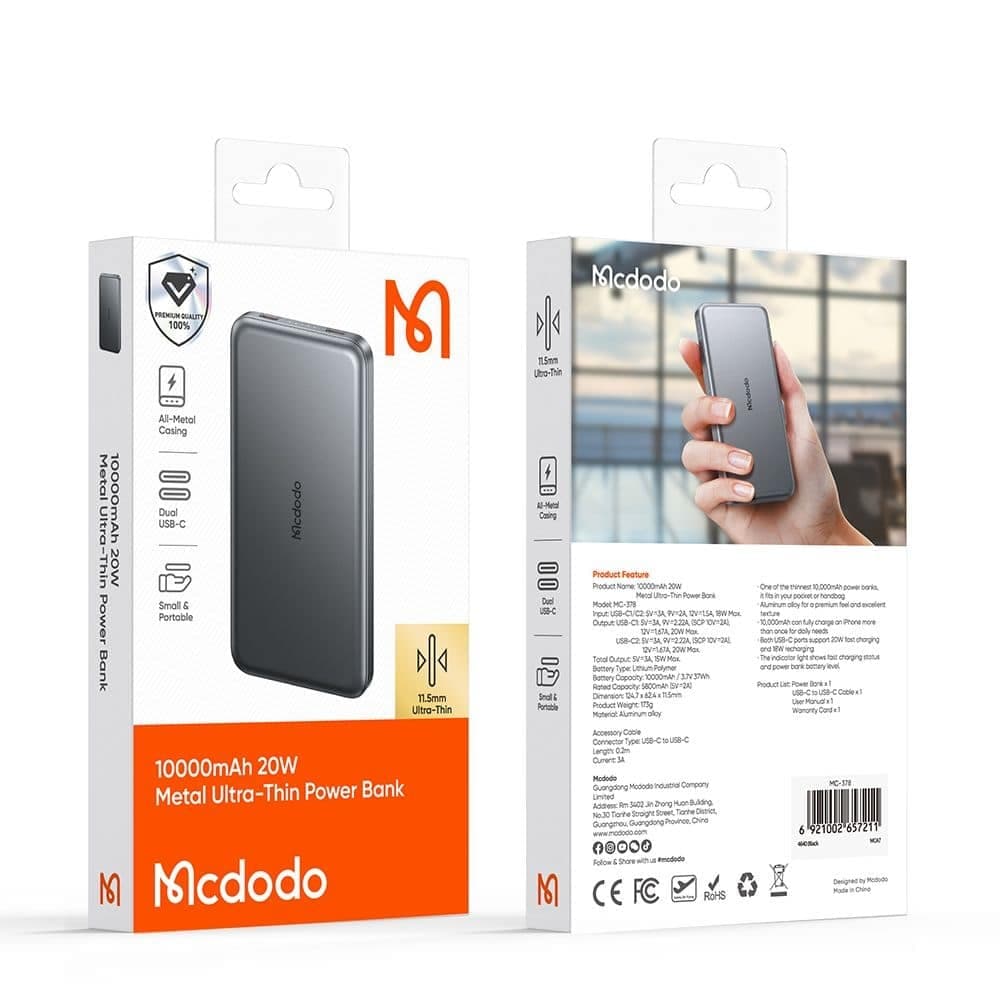 Mcdodo - Magnetic Power Bank Meta Series (mc-3781) - 10000mah, 20w, Ultra-Thin Design - Black 7