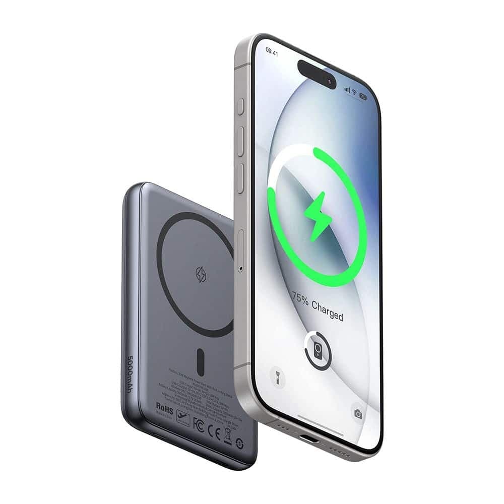 Mcdodo - Magnetic Power Bank Meta Series (mc-8361) - Built-In 360° Ring Stand, 5000mah, 20w, Digital Display - Dark Grey 6