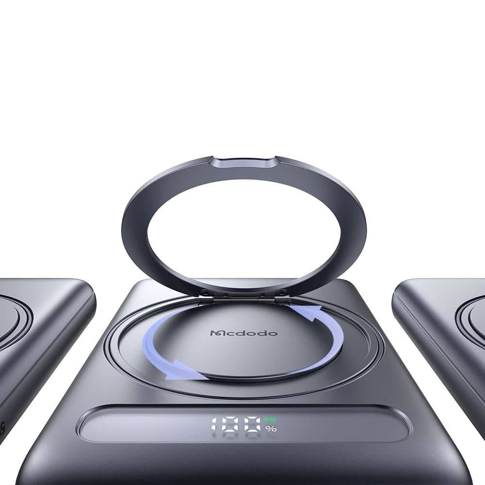 Mcdodo - Magnetic Power Bank Meta Series (mc-8361) - Built-In 360° Ring Stand, 5000mah, 20w, Digital Display - Dark Grey 5