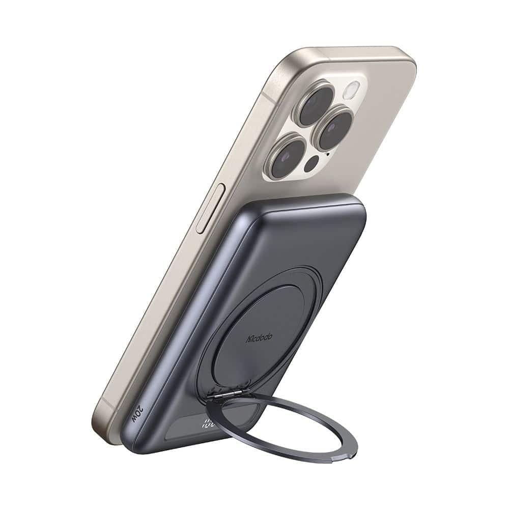 Mcdodo - Magnetic Power Bank Meta Series (mc-8361) - Built-In 360° Ring Stand, 5000mah, 20w, Digital Display - Dark Grey 2