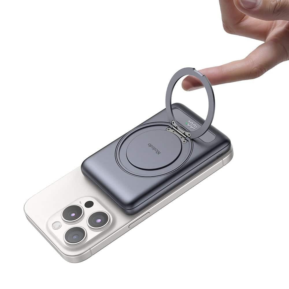 Mcdodo - Magnetic Power Bank Meta Series (mc-8361) - Built-In 360° Ring Stand, 5000mah, 20w, Digital Display - Dark Grey 3