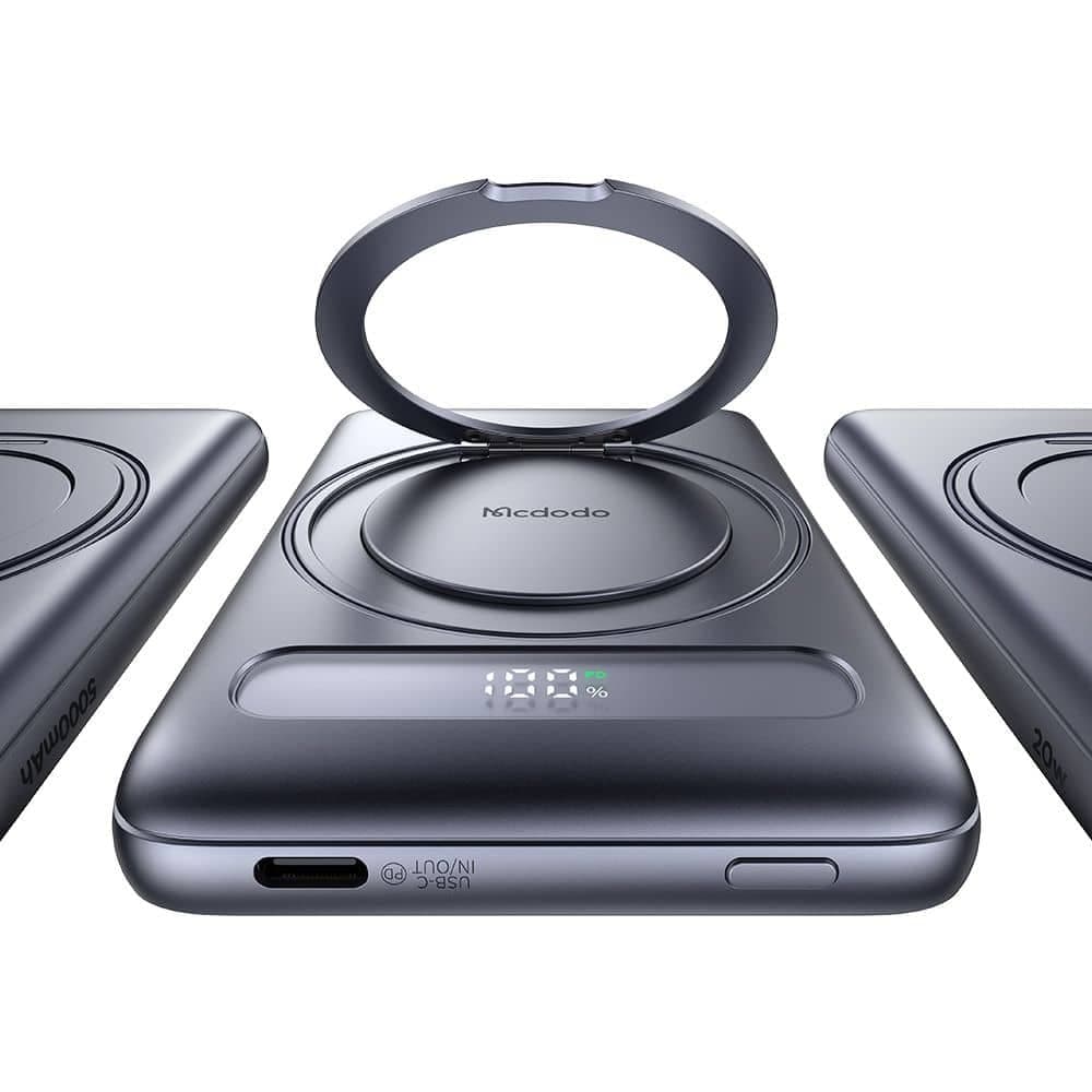 Mcdodo - Magnetic Power Bank Meta Series (mc-8361) - Built-In 360° Ring Stand, 5000mah, 20w, Digital Display - Dark Grey 4