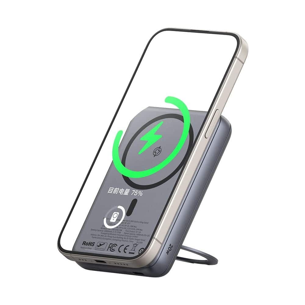Mcdodo - Magnetic Power Bank Meta Series (mc-8371) - Built-In 360° Ring Stand, 10000mah, 20w, Digital Display - Dark Grey