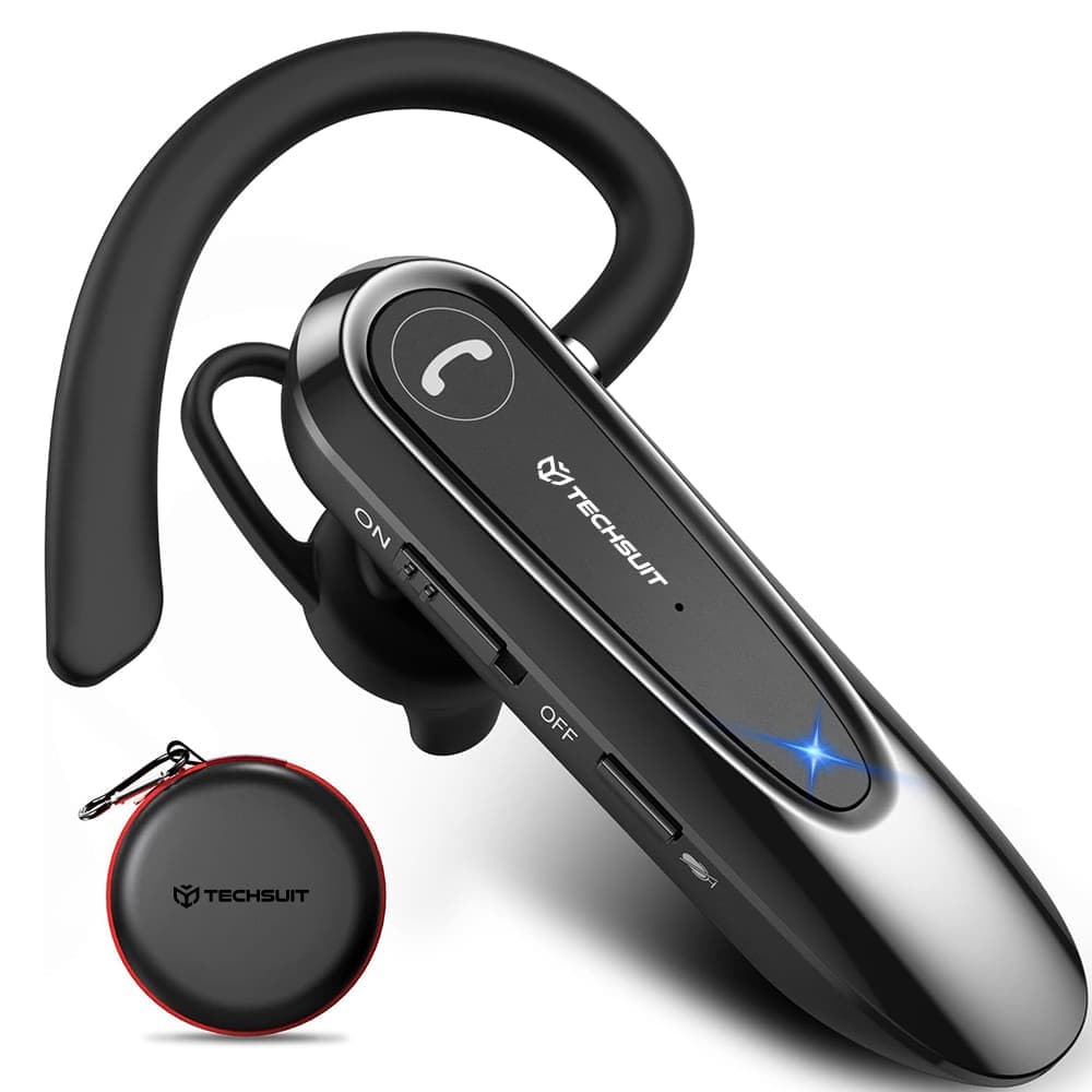 Techsuit - Premium Bluetooth Headset Airtalk (cb2) - Bluetooth, 20 Hours Talk Time, Type-C, Lightweight, Dual Mic - Black 1