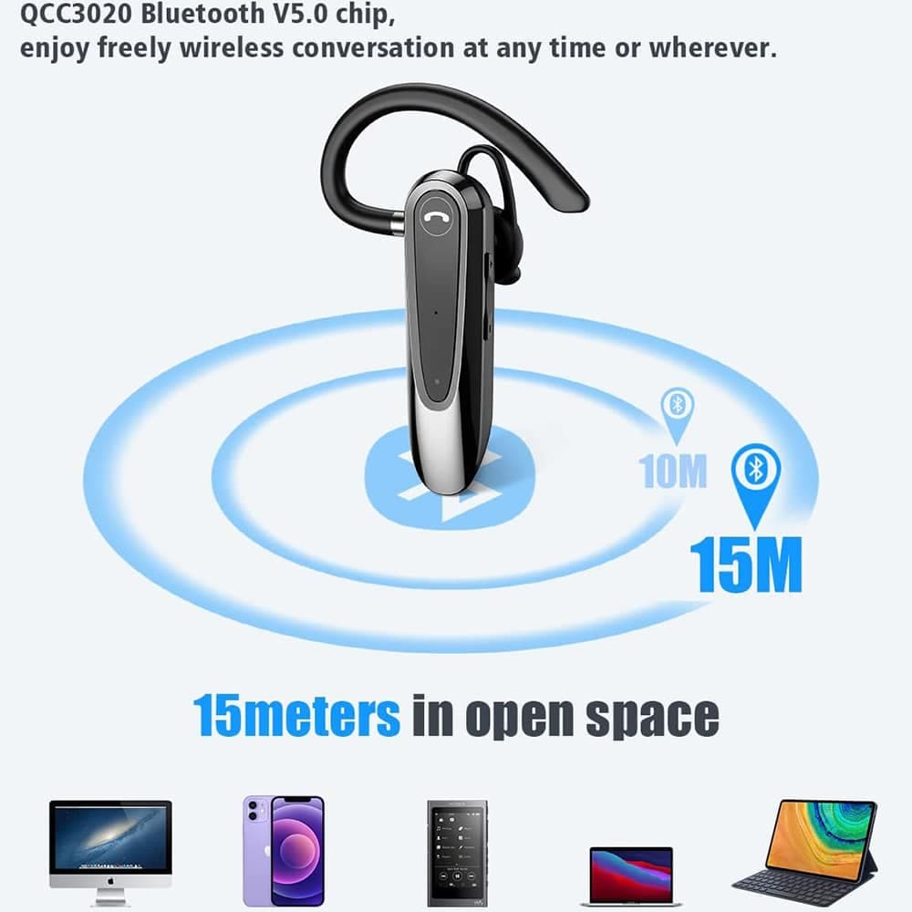 Techsuit - Premium Bluetooth Headset Airtalk (cb2) - Bluetooth, 20 Hours Talk Time, Type-C, Lightweight, Dual Mic - Black 6