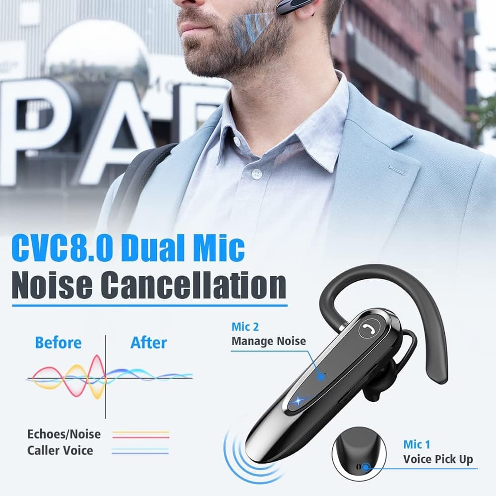 Techsuit - Premium Bluetooth Headset Airtalk (cb2) - Bluetooth, 20 Hours Talk Time, Type-C, Lightweight, Dual Mic - Black 4