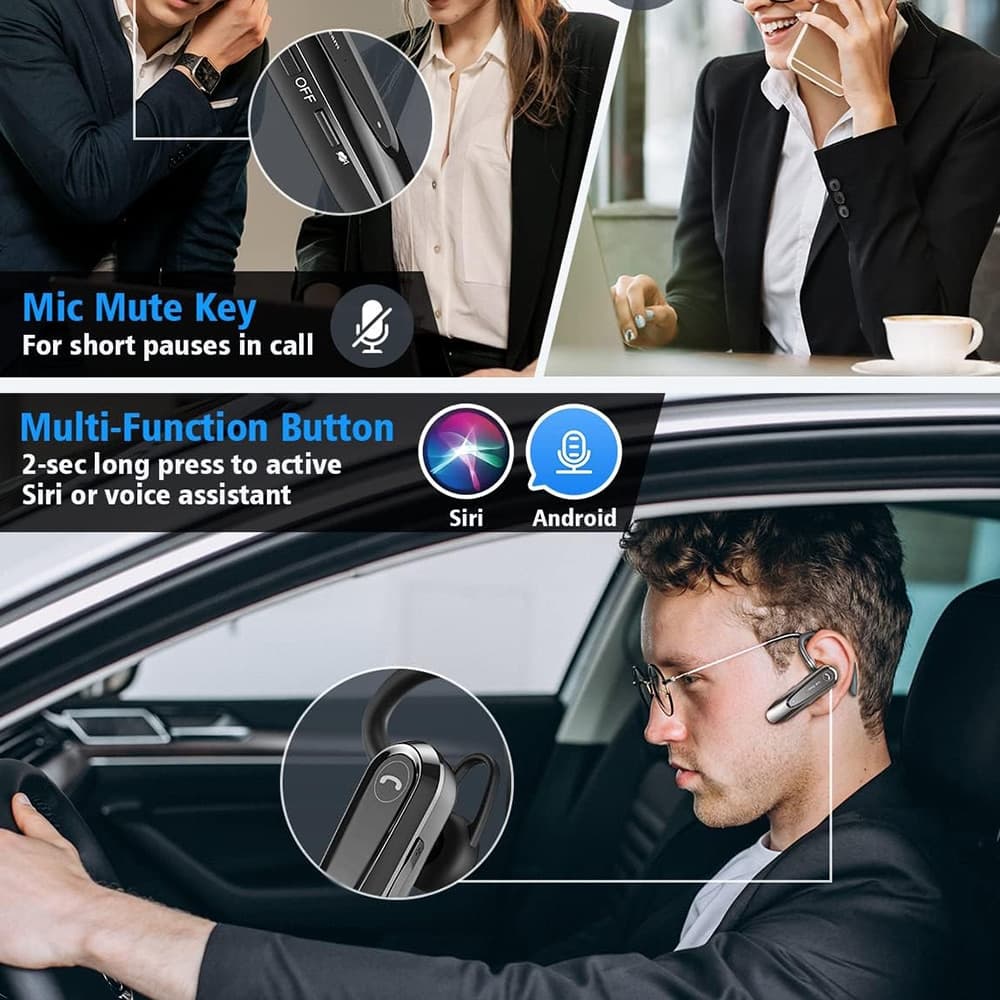 Techsuit - Premium Bluetooth Headset Airtalk (cb2) - Bluetooth, 20 Hours Talk Time, Type-C, Lightweight, Dual Mic - Black 7