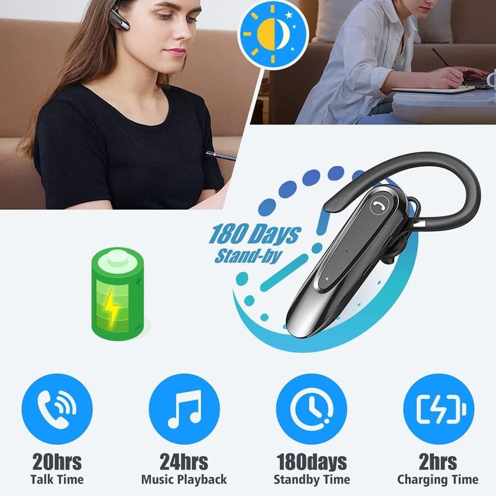 Techsuit - Premium Bluetooth Headset Airtalk (cb2) - Bluetooth, 20 Hours Talk Time, Type-C, Lightweight, Dual Mic - Black 3