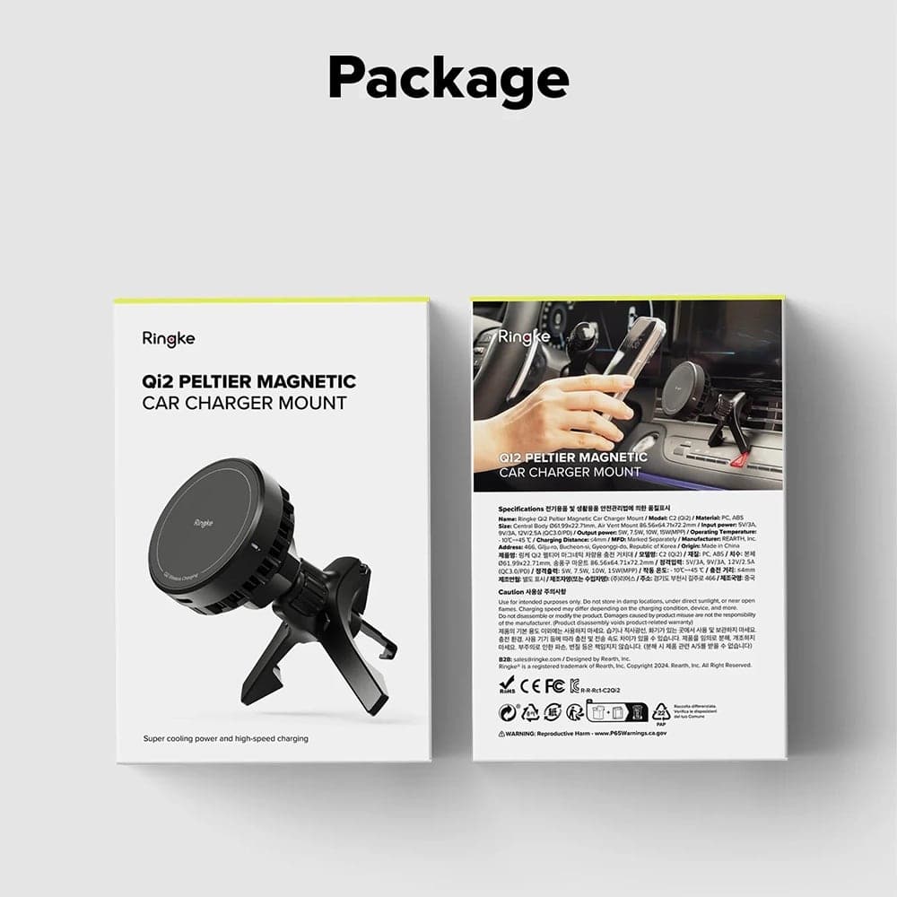 Ringke - Car Holder With Wireless Charging Peltier - Magnetic, Qi2, For Air Vent, 15w - Black 8