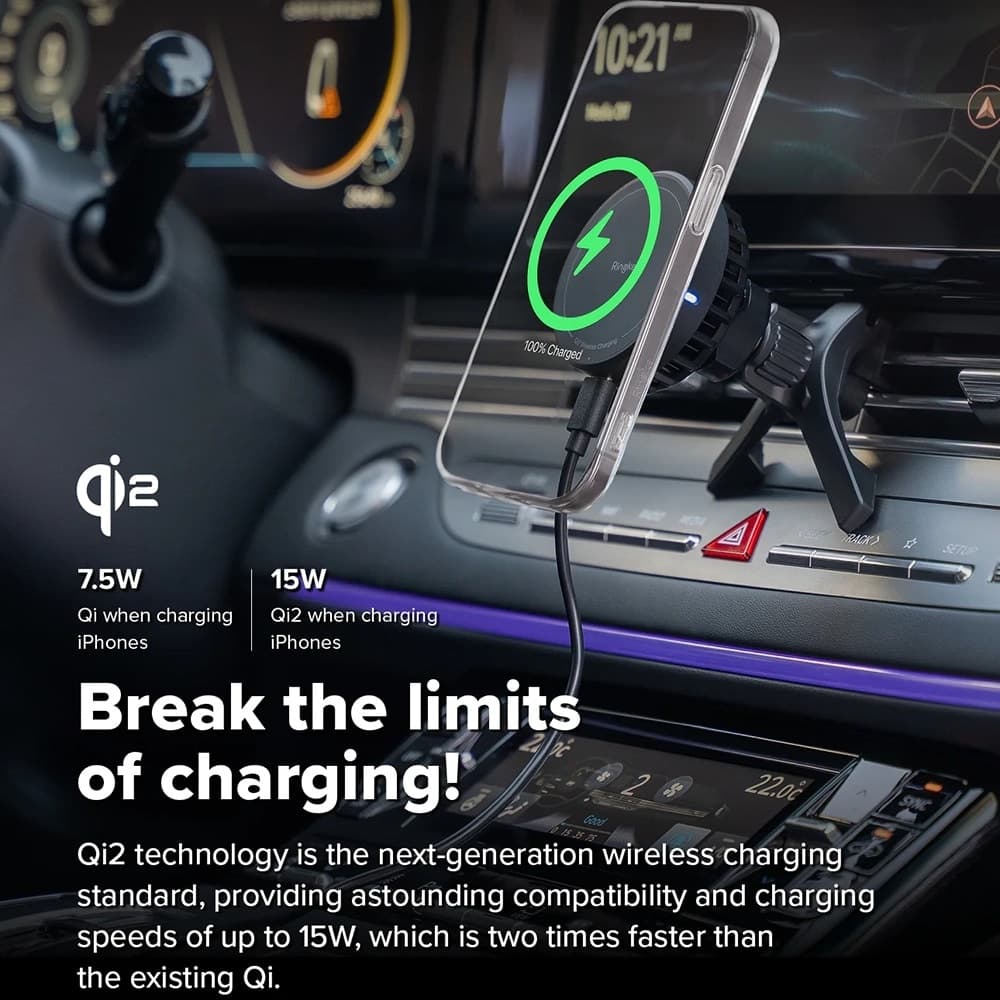 Ringke - Car Holder With Wireless Charging Peltier - Magnetic, Qi2, For Air Vent, 15w - Black 2