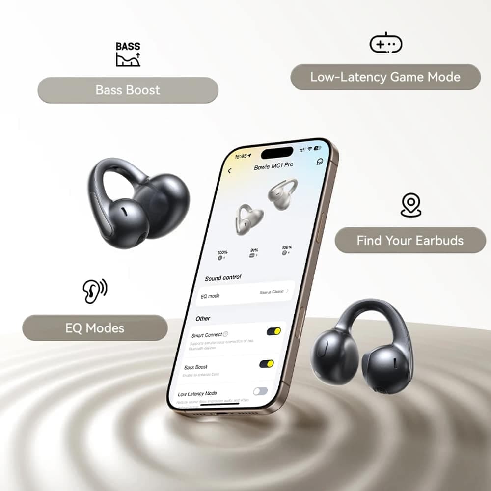 Baseus - Wireless Earbuds Bowie Mc1 Pro (a0102503) - Bluetooth 6.0, Hi-Res, Tws, Multipoint, Open Ear Clip-On - Cosmic Black 4