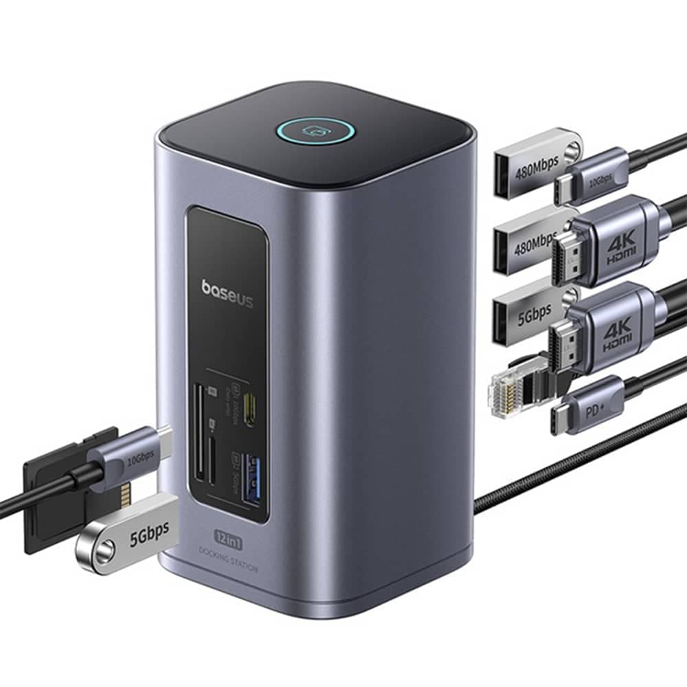 Baseus - Docking Station Nu1 Air Spacemate (b00568103813-00) - Usb-C To 2x Hdmi, 3x Usb-C, 4x Usb, Rj45, Sd/tf - Space Grey 2