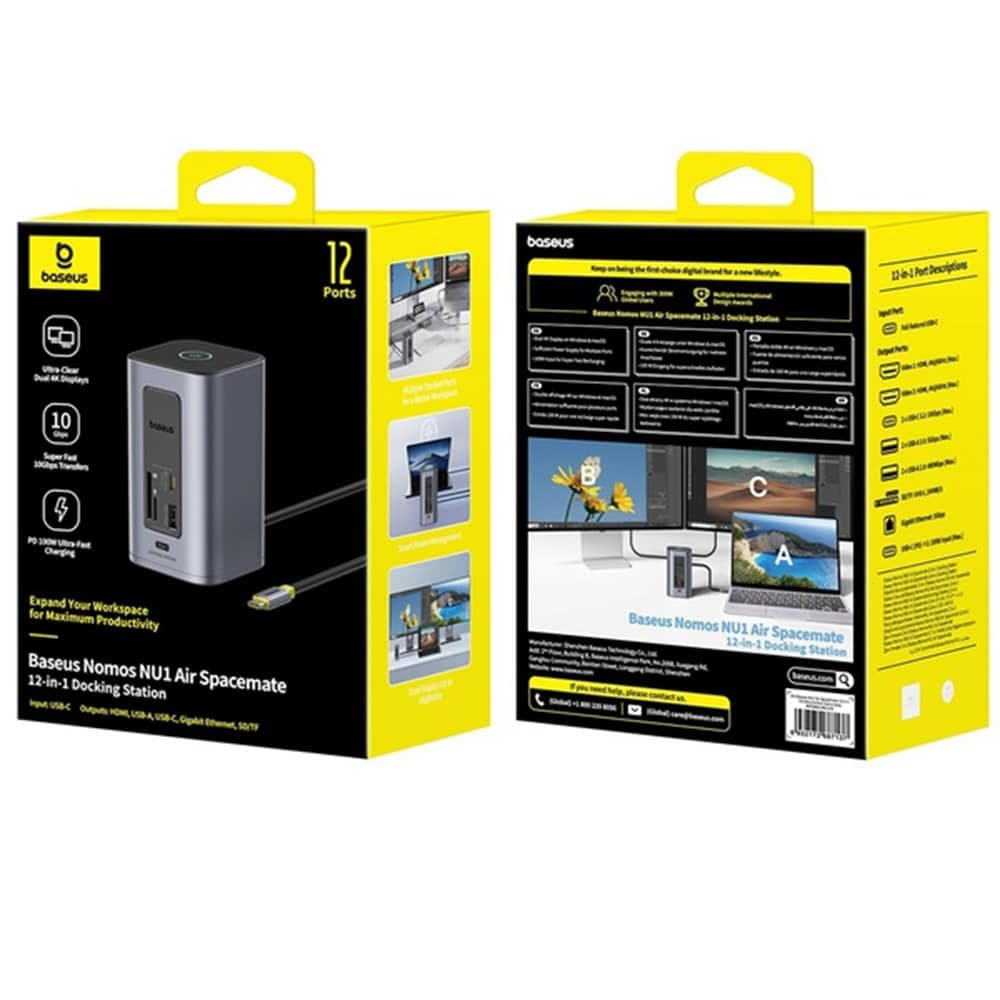 Baseus - Docking Station Nu1 Air Spacemate (b00568103813-00) - Usb-C To 2x Hdmi, 3x Usb-C, 4x Usb, Rj45, Sd/tf - Space Grey 7
