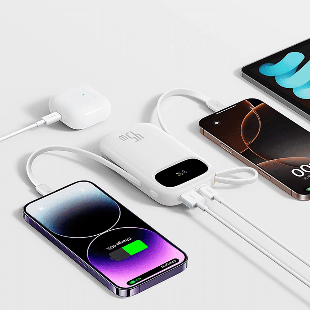 Baseus - Power Bank Enerfill Fc31 Qpow 3 (e0028c01) - Usb-C/lightning Cables, 10000mah, 45w, Digital Display - Moon White 5