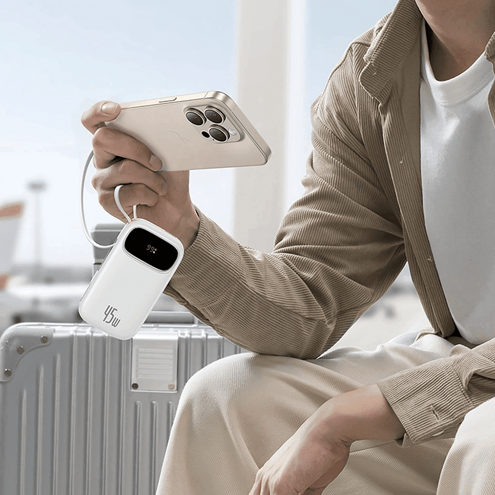 Baseus - Power Bank Enerfill Fc31 Qpow 3 (e0028c01) - Usb-C/lightning Cables, 10000mah, 45w, Digital Display - Moon White 6