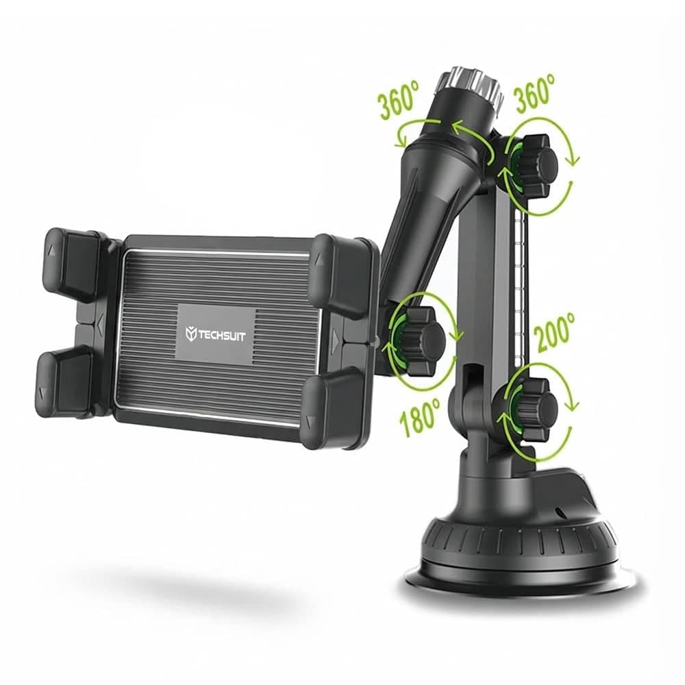 Techsuit - Car Holder Tabbyx (st1) - For Tablet/phone, Flexible, 360° Adjust, Universal - Black