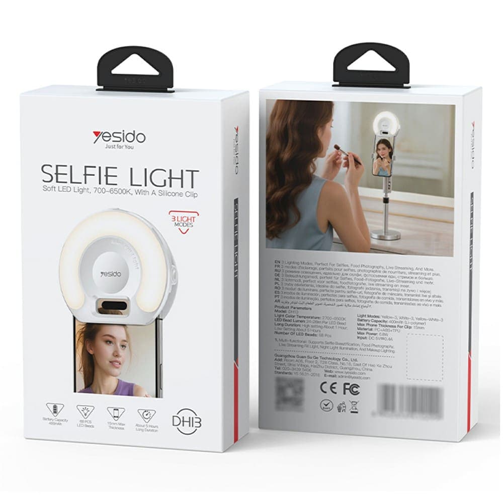 Yesido - Led Selfie Light With Phone Clip (dh13) - 400mah, 6.8w, 3 Lights Mode - White 7