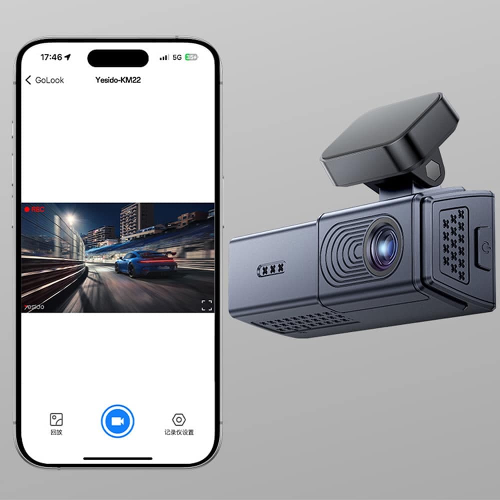 Yesido - Dash Camera (km22) - 120° Wide-Angle Lens, 1080p Dual-Channel Recording - Black 5
