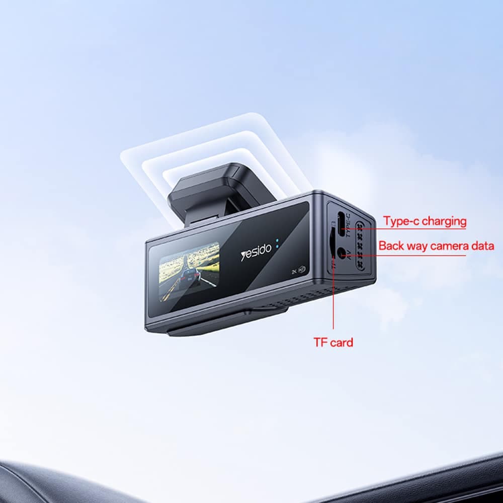 Yesido - Dash Camera (km22) - 120° Wide-Angle Lens, 1080p Dual-Channel Recording - Black 6