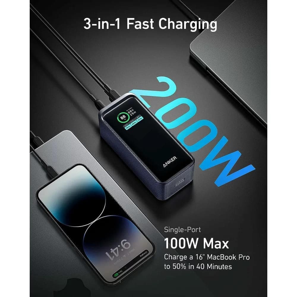 Anker - Power Bank Prime (a1336011) - 2x Usb-C, Usb, For Phone, Tablet, Macbook, Digital Display, 20000mah, 200w - Black 3