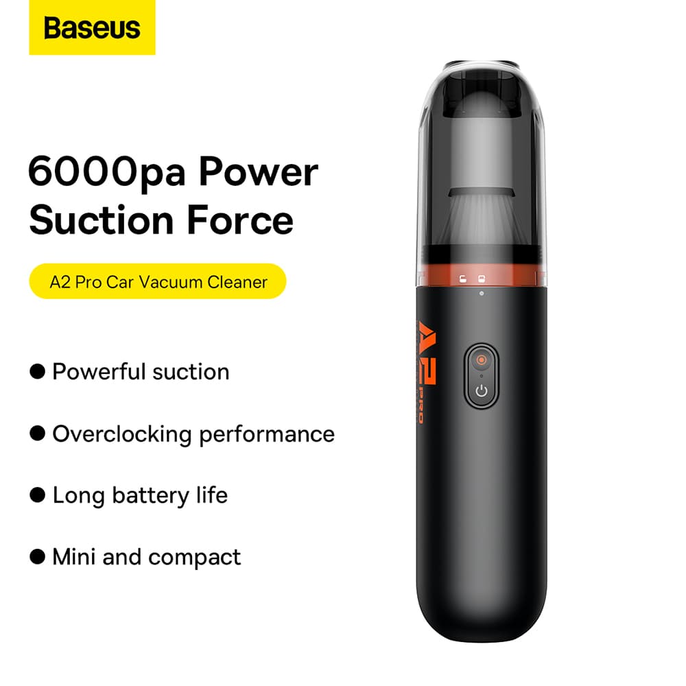 Baseus - Ασύρματη ηλεκτρική σκούπα αυτοκινήτου A2 Pro (VCAQ040001) - 6000Pa, 80W, 2000mAh, Τύπου-C, Κάδος σκόνης 120ml, Φίλτρο HEPA - Μαύρο 6