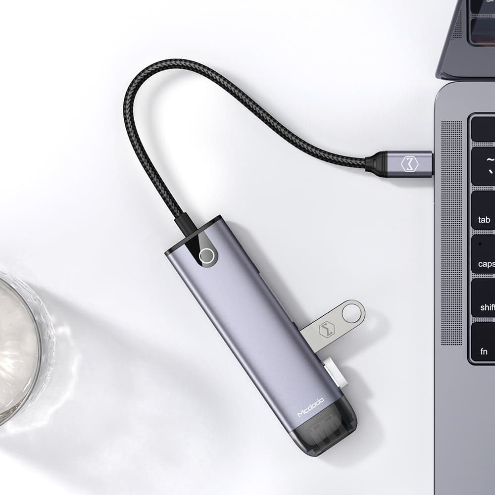 Mcdodo - Hub (HU-7740) - 6 σε 1, 2x USB3.0, Type-C PD100W, HDMI 4K, Υποδοχή κάρτας SD/TF, 5Gbps, 2TB, Καλώδιο Type-C - Γκρι 3