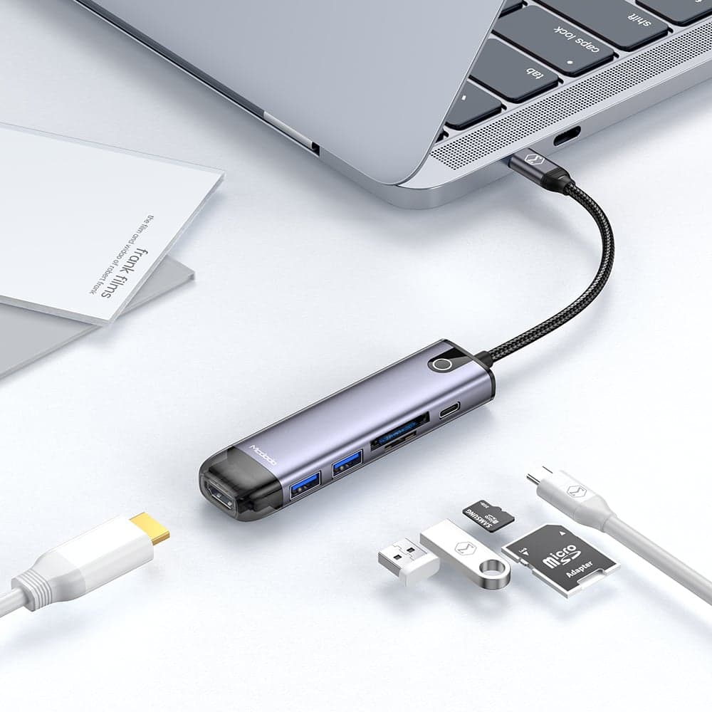 Mcdodo - Hub (HU-7740) - 6 σε 1, 2x USB3.0, Type-C PD100W, HDMI 4K, Υποδοχή κάρτας SD/TF, 5Gbps, 2TB, Καλώδιο Type-C - Γκρι 2