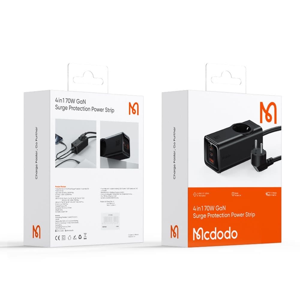 Mcdodo - Φορτιστής 4 σε 1 Super Cube Series (CH-4620) - Schuko, 2x Type-C, USB-A, 70W, Τεχνολογία GaN, 1,5m - Μαύρο 7