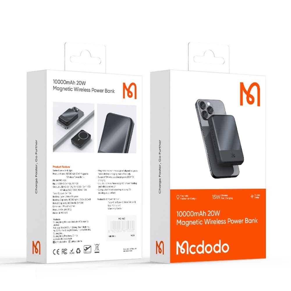 Mcdodo - Μαγνητικό Power Bank Σειρά Ambilight (MC-4261) - 10000mAh, Έλεγχος Θερμοκρασίας NTC, 20W, Ένδειξη LED - Μαύρο 7