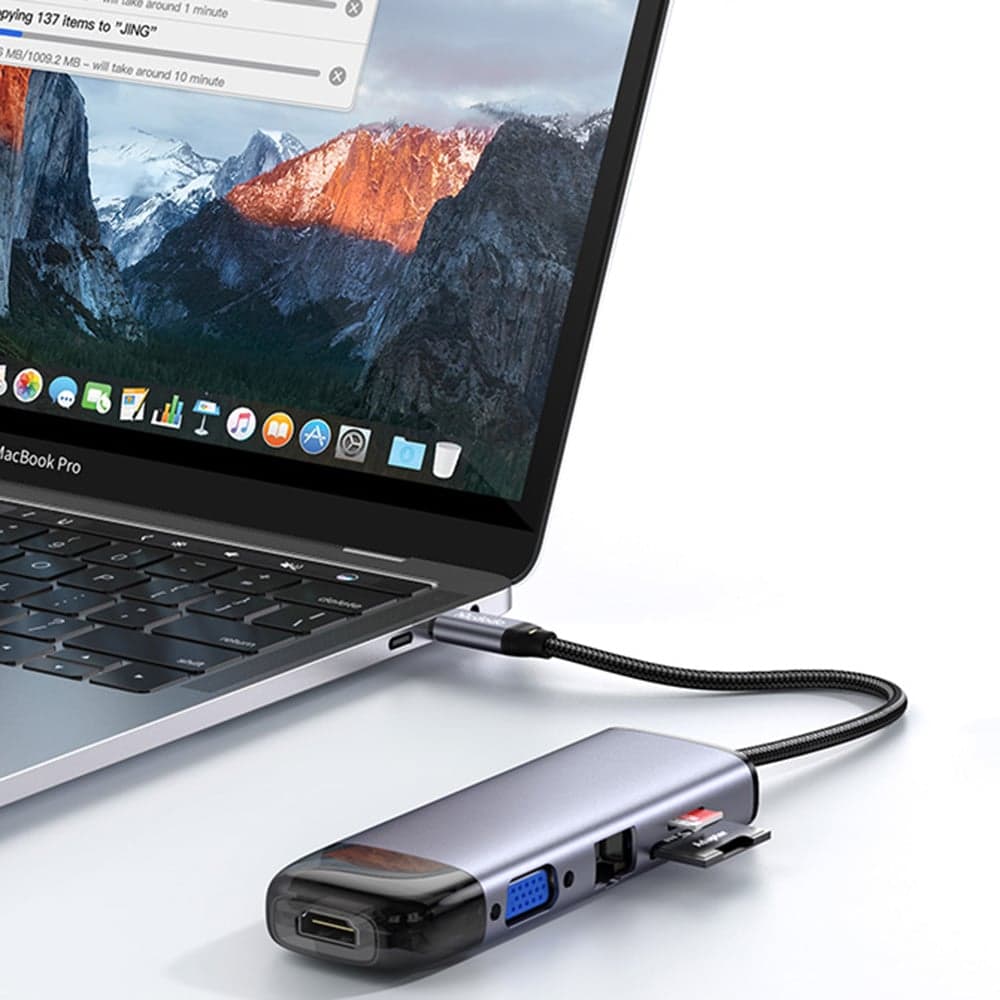 Mcdodo - Hub (HU-7420) - 10 σε 1, 2x USB2.0, 2x USB3.0, USB-C PD100W, VGA, HDMI 4K, LAN, Υποδοχή SD/TF, 5Gbps, Καλώδιο Type-C - Γκρι 6